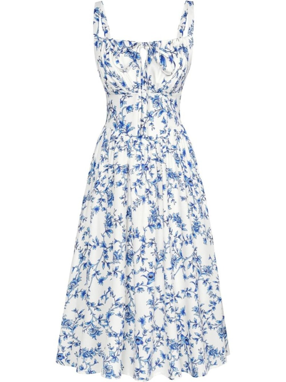 〽️Women's White Blue Floral Closed Square Neck Garden Daily Events Corset Dress